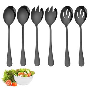 6 Stück Salatbesteck Set,Salatlöffel Gabel Set,Edelstahl Salatgabel und Servierlöffel,Spülmaschinengeeignet Salatzange Set(Schwarz)