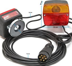 Rückleuchten für Anhänger 7polig mit Magnethalterung, 7,5m Kabel und 2 Lichteinheiten