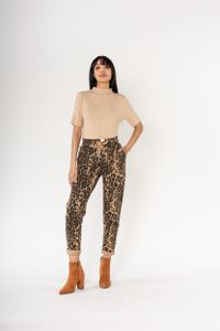 Nina Carter Denim Jogger Pants Stretch Jeans Leo Print Größe: 34