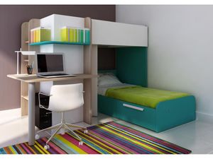 Hochbett mit Schreibtisch SAMUEL + Bettboden - 2x90x190cm - Türkis
