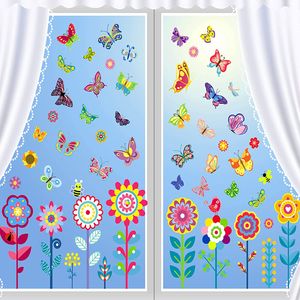 9 Blätter Fensterbilder, Frühling Fenstersticker 99 Stk, Selbstklebend Fenster deko Aufkleber Sommer Deko Fensterfolie, Fenstersticker Blumen Schmetterlinge Fensterdeko für Kinderzimmer Party