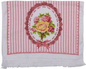 Clayre & Eef Gästehandtuch 40x66 cm Weiß Rosa Baumwolle Rechteck Rosen