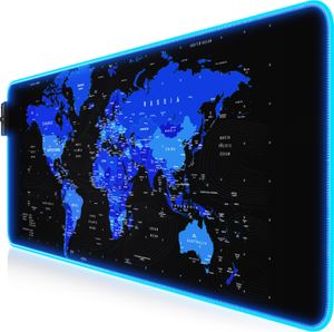 Titanwolf RGB herná podložka pod myš, podložka pod myš XL 800 x 300 mm zlepšuje presnosť a rýchlosť, modrá mapa sveta