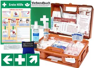Erste-Hilfe-Koffer M5 QUICK für Betriebe mit aktueller DIN/EN 13157 - KOMPLETTPAKET- inkl. Notfallbeatmungshilfe + Hygiene-Spray + Sprühpflaster