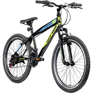 Geroni Magnum Jugendfahrrad für Mädchen und Jungen von 130 - 145 cm MTB Hardtail 24 Zoll Mountainbike ab 8 Jahre 21 Gänge, Farbe:schwarz/grün/blau, Rahmengröße:36 cm