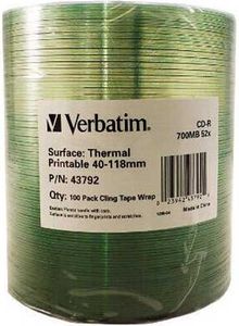 Verbatim CD-R 700MB Therma Printable 100PK WRAP, 43792