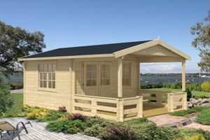Alpholz Gartenhaus Falkland-44 ISO aus Holz in braun Holzhaus Wandstärke: 44 mm Inklusive: Terrasse FSC zertifiziert Blockbohlenhaus