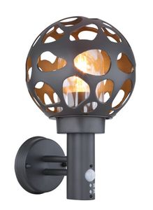 Globo Lighting Außenleuchte Edelstahl anthrazit, Aluminium Druckguss anthrazit, Kunststoff klar, Sensor inkl., IP44, BxH: 200x327mm, AL: 225mm, exkl. 1x E27 LED 15W 230V