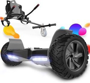 Hoverboard All Terrain SUV Hoverboard mit Kart Sitz Elektro Scooter Self-Balance E-Skateboard Bluetooth Lautsprecher, 350W*2 Motor, LED, für Jugendliche und Erwachsene