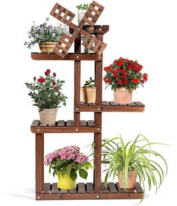 COSTWAY Pflanzenregal Blumentreppe Blumenständer mit Windmühle 5 Etagen Holz
