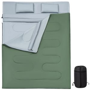 COSTWAY 2in1 Doppelschlafsack, Einzelschlafsack XL, Deckenschlafsack 2 Personen/mit 2 Kissen / 220x150cm / für Camping, Wandern, Aktivitäten im Freien