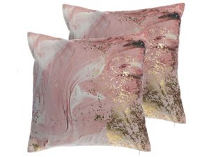 BELIANI Dekokissen Rosa Stoffbezug 2er Set 45 x 45 cm Aquarell-Optik Wohnzimmer Salon Schlafzimmer