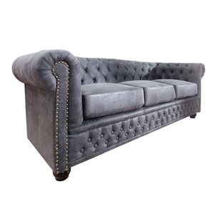 Chesterfield Design 3er Sofa 200cm antik grau 3-Sitzer Couch mit Knopfheftung und Federkern