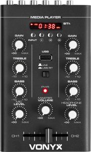 Vonyx STM500BT 2-Kanal DJ-Mixer - Bluetooth-Funktion , MP3-Player , USB-Port , Mikrofon-Eingang , Kopfhörer-Anschluss , 2-Band Equalizer , LCD-Display , schwarz