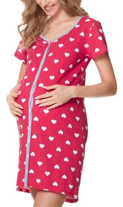 Damen Umstands Nachthemd mit Stillfunktion BLV50-114, Farbe:RosaHerzen (Melange), Größe:S