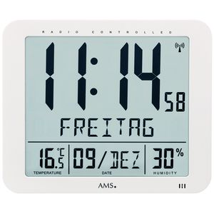 AMS 5886 Wanduhr Tischuhr Funk Funkwanduhr digital weiß Datum Thermometer Wecker