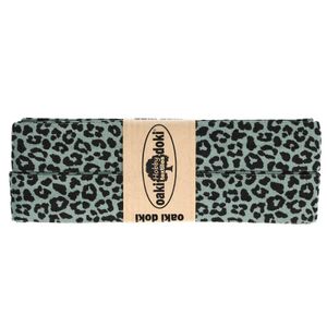 3m Oaki Doki Jersey-Schrägband mit Leopard Print gefalzt elastisch Einfassband , Farbe:3001 graugrün-schwarz
