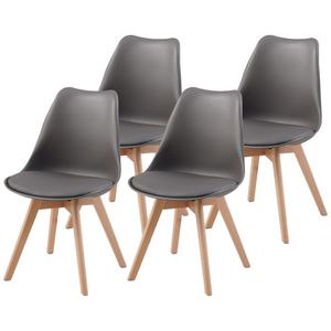 Jedálenské stoličky Albatros sada 4 stoličiek AARHUS, sivá - masívne nohy z bukového dreva, škandinávsky retro dizajn, pohodlná škrupinová stolička - elegantná kuchynská stolička, jedálenská stolička k jedálenskému stolu