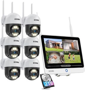 ZOSI 2K Überwachungskamera Set Aussen WLAN mit 12.5" Monitor, 6X 3MP PTZ WiFi Kamera mit Spotlight und 8CH 2TB HDD NVR, 2-Wege-Audio