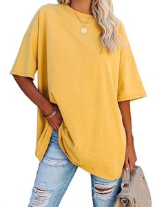 Damen Blusen Baggy T-Shirt Comfy Tee Lässig Oberteile Sommer Shirts Locker Tops Gelb,Größe Xl