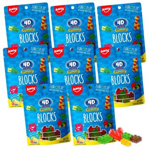 8 x AMOS 4D gumové bloky, jedlé stavebné bloky v 100 g vrecúšku, mini ovocné gumy, ideálne na detské narodeninové oslavy a ako ozdoby na koláčiky alebo torty