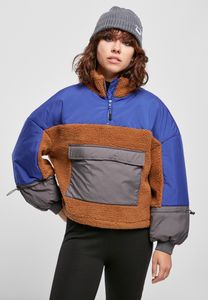 Urban Classics Damen Winterjacke Ladies Sherpa 3-Tone Pull Over Jacket Toffee/Bluepurple-5XL