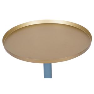 Miliboo - Design-Beistelltisch aus Metall im mattem Petrolblau mit vergoldeter Tischplatte RAMSES