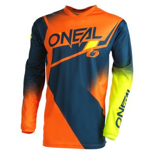 O'Neal Motorrad Jersey, MX MTB Cross Shirt - ELEMENT Jersey RACEWEAR V.22 blue/orange/neon yellow - Blau Orange Neon Gelb, gepolsterte Ellenbogen, Kohlefaserschale, S - XXL, Größe:XXL