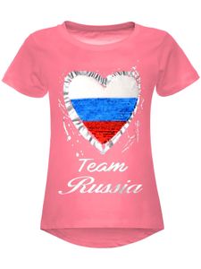BEZLIT Mädchen Wende Pailletten Russland T Shirt mit Herz EM 2024 Dunkelrosa 152
