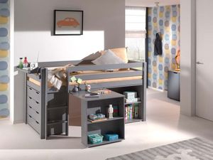 Pino Multifunktionsbett mit Schreibtisch und Kommode 90x200 cm Grau, Matratze:Soft