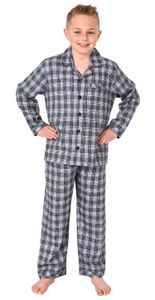 Jungen langarm Flanell Schlafanzug Pyjama in Karo Optik zum durchknöpfen