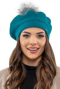 Vivisence Baskenmütze Damen mit bommel Universalgröße - Mütze Damen Elegant Frau Strickmütze herbst warm Kopfbedeckung klassisch Wintermütze - Türkis