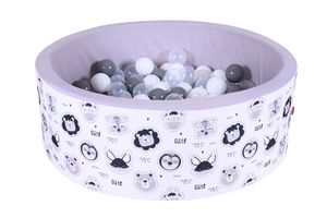 Bällebad soft - "Cute Animals" - 150 balls grey/white/transparent