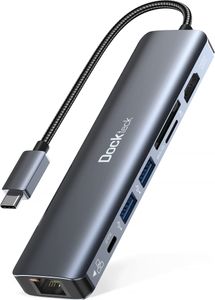 USB C Hub Dockteck 7-in-1 Dock DD0003 USB C Adapter, Ethernet LAN RJ45, 4K 60Hz HDMI, 100W Power Delivery, 2 USB 3.0 Ports und SD/microSD für iPhone 15 Pro MacBook M1, iPad Pro, Surface Pro und Mehr