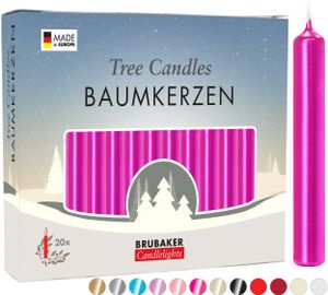 BRUBAKER Baumkerzen Wachs - Weihnachtskerzen für Weihnachtspyramiden und Schwibbögen - Pyramidenkerzen Christbaumkerzen, 20 Stück, Pink