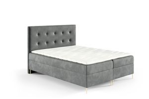 GUTTO Boxspringbett LOUI 120 x 200cm 2x Bettkasten TOPPER 5cm Gratis Grau Velour hohe goldene Beine