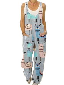 Damen mit Weitbein -Overalls im Sommer Tierdruck Lange Hosen Freizeitknöpfe Dekor Strampler, Farbe:6 Hellgrau, Größe:L
