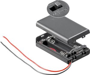 Držiak batérií pre 3x mikročlánky AAA so 150 mm pripojovacím káblom, uzavretým krytom a spínačom