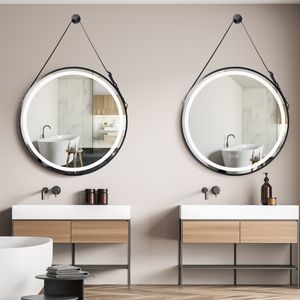 WISFOR LED kúpeľňové zrkadlo okrúhle, 80 cm LED nástenné zrkadlo Kúpeľňové zrkadlo s osvetlením, 3 farby svetla 3500-6500K Stmievateľné zrkadlo bez hmly s dotykovým spínačom IP44, čierne