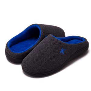 MCBOSON Hausschuhe, Uni Winterpantoffeln aus Baumwollplüsch, rutschfeste Sohlen für Drinnen und Draussen, Blau, Größe: 44-45