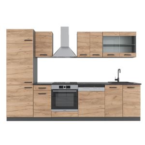 Vicco Küchenzeile R-Line, 300 cm ohne Arbeitsplatte, Goldkraft Eiche/Anthrazit