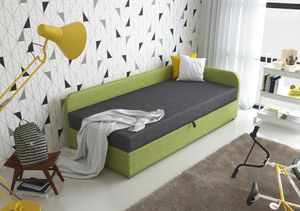 Roe Furniture | Tagesbett - UNO - 80x200 cm - Grün&Grau - Jugendbett - Linke - Bett mit Bettkasten - Boxspringbett - Taschenfederkern-Matratze