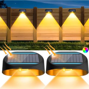 Lampy solarne na zewnątrz, 2 sztuki słonecznych lamp tarasowych do dekoracji ogrodu wodoodporne słoneczne lampy ogrodzeniowe ciepłe białe RGB do schodów ogrodzenia podwórka taras ścieżka