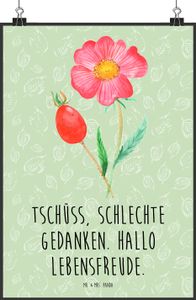 Mr. & Mrs. Panda Poster Blume Hagebutte DIN A2 - Blattgrün - Geschenk, Wanddeko Bild, Blumen, Wanddeko, schlechte Gedanken, Lebensfreude, Blumen Deko, Kunstdruck, Bild