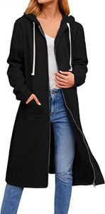 ASKSA Dámská bunda s kapucí Hoodie Dlouhá mikina na zip Oversize Loose Sweatshirt, černá, XXL