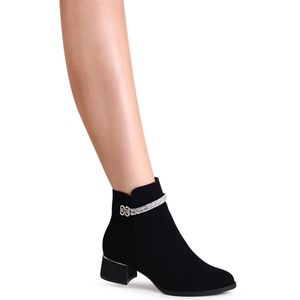 topschuhe24 2891 Damen Velours Stiefeletten Glitzer Ankle Boots , Farbe:Schwarz, Größe:37 EU