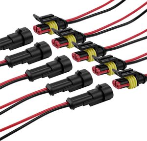 2-poliger Kabelanschlussstecker, 5-teiliges Set, wasserdichter Steckverbinder, Kabelverbinder mit Kabel 16 AWG Marine für Auto, LKW, Kajak,