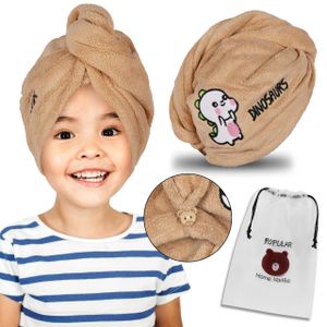 Beige Kinder Turban-Haarhandtuch, Dinosaurier-Haartuch