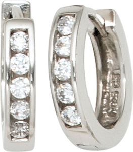 JOBO Creolen rund 925 Sterling Silber rhodiniert 10 Zirkonia Ohrringe