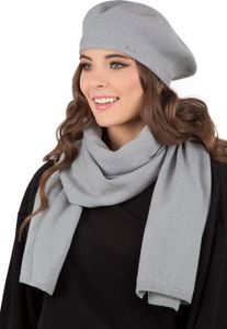 Vivisence damen baskenmütze eleganter wintermütze und schal set warm kopfbedeckung und halsbedeckung an winter und herbst warm dick, winterset für frauen, hergestellt in der eu, hellgrau, einheitsgröß